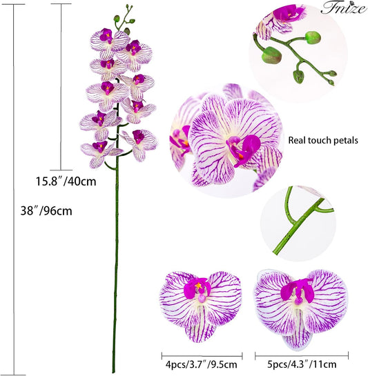 Faux Orchid Stems Artificial Flowers Purple Pattern 38 Inch 2pcs