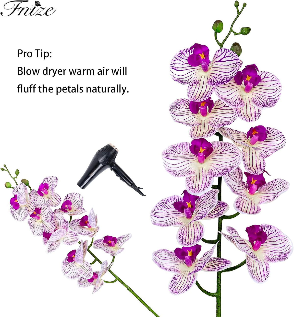 Faux Orchid Stems Artificial Flowers Purple Pattern 38 Inch 2pcs
