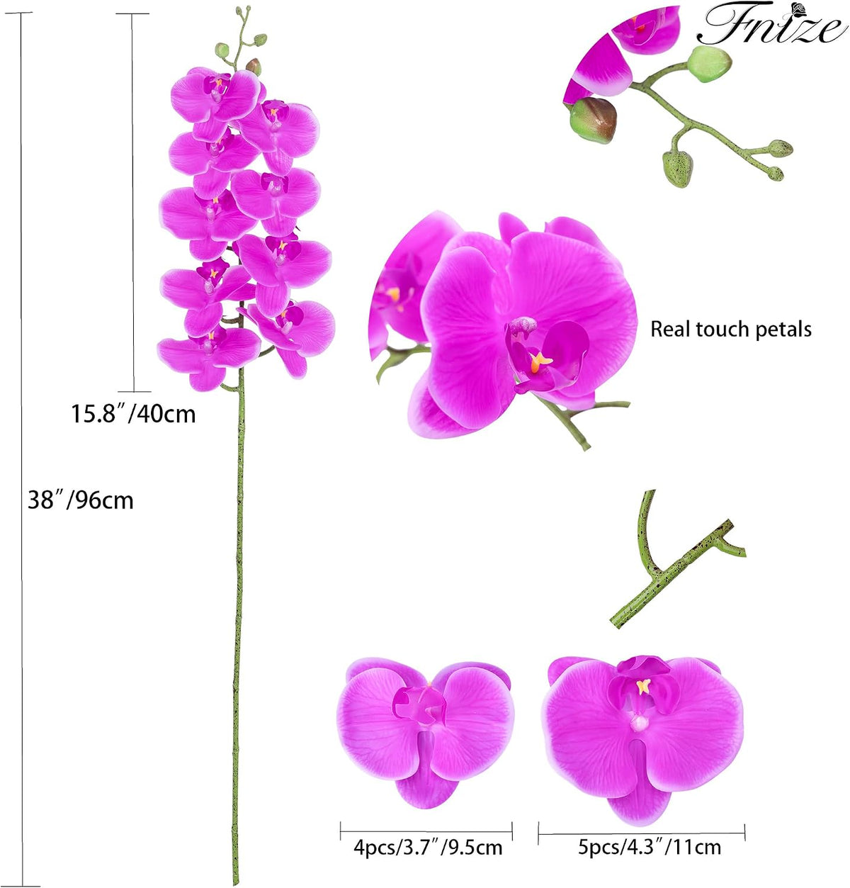 Faux Orchid Stems Artificial Flowers Purple Pattern 38 Inch 2pcs