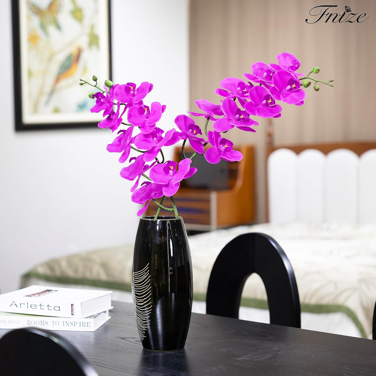 Faux Orchid Stems Artificial Flowers Purple Pattern 38 Inch 2pcs