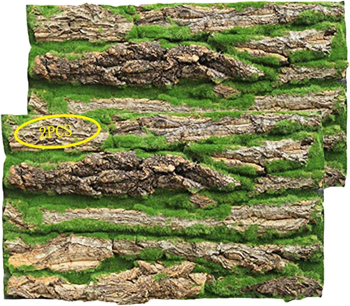 Cork Terrarium Background,Reptile Bark Backdrop Wall Decor and Artificial Moss for Gecko,Lizard,Tortoise,Chameleon (2 Pack)