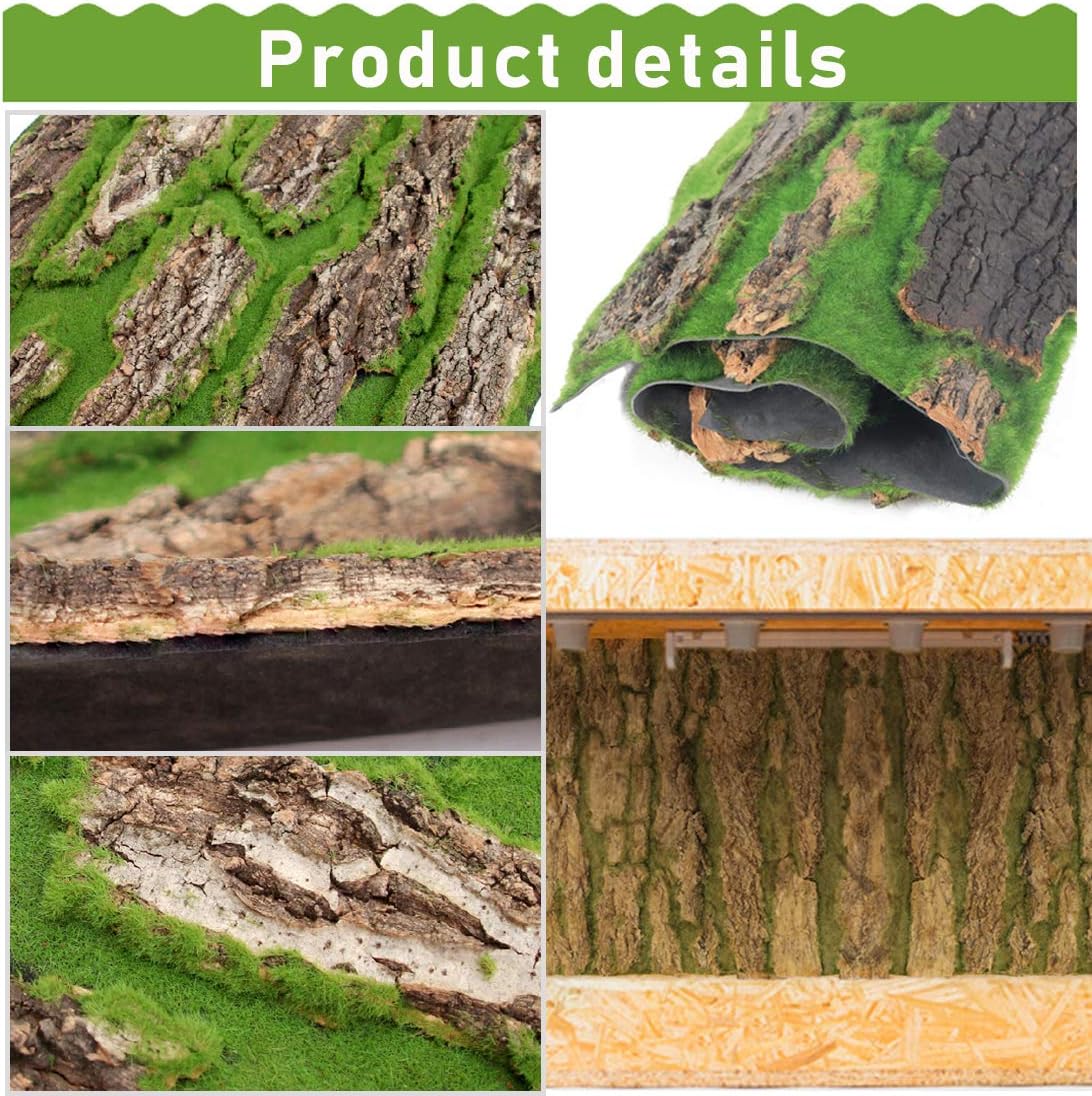 Cork Terrarium Background,Reptile Bark Backdrop Wall Decor and Artificial Moss for Gecko,Lizard,Tortoise,Chameleon (2 Pack)
