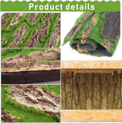 Cork Terrarium Background,Reptile Bark Backdrop Wall Decor and Artificial Moss for Gecko,Lizard,Tortoise,Chameleon (2 Pack)