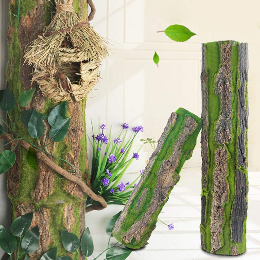 Cork Terrarium Background,Reptile Bark Backdrop Wall Decor and Artificial Moss for Gecko,Lizard,Tortoise,Chameleon (2 Pack)