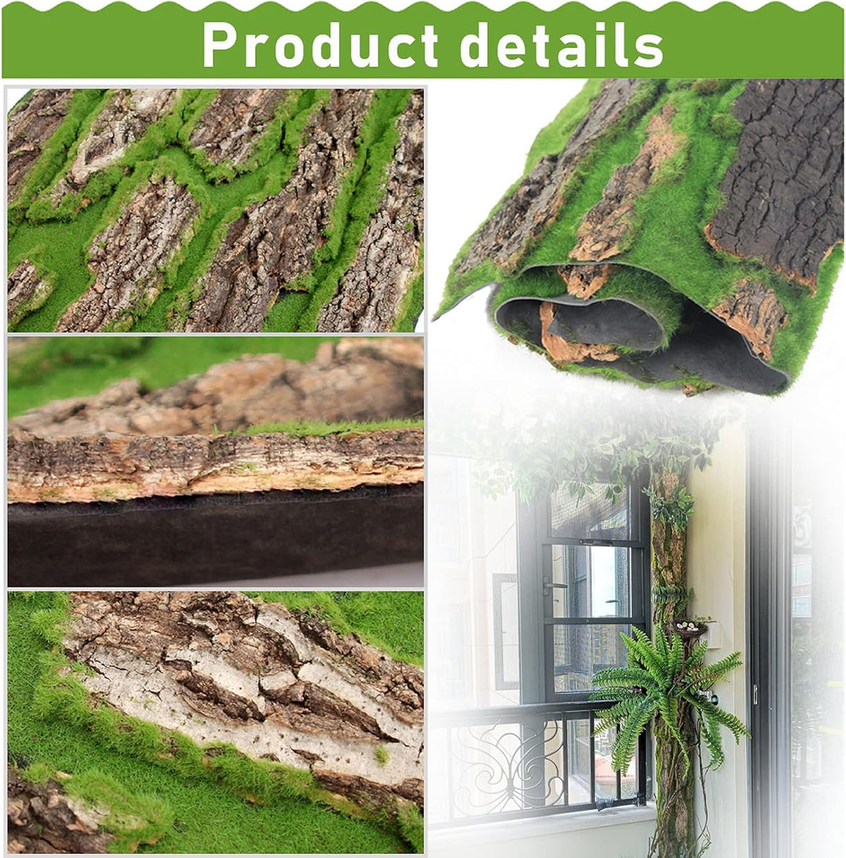 Cork Terrarium Background,Reptile Bark Backdrop Wall Decor and Artificial Moss for Gecko,Lizard,Tortoise,Chameleon (2 Pack)