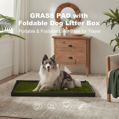 Dog Grass Pad with Dog Litter Box, Foldable Small Liner Base