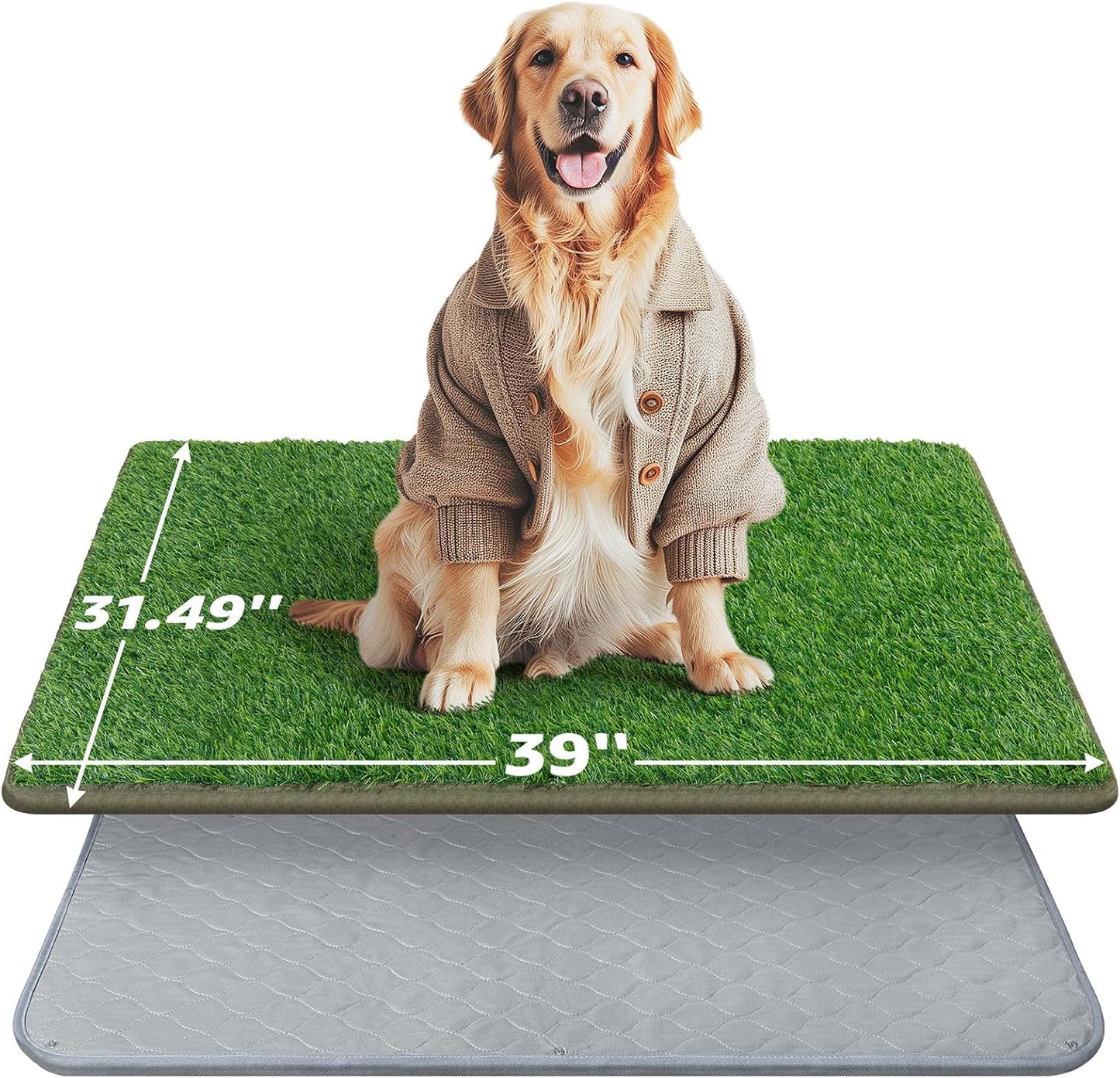 Dog Grass Mat with Pad 39x31.49: Potty Tray for Patio Balcony Apartment | Gray，Litter Box,Indoor Artificial Turf Grass, Puppy Indoor Outddor Potty Training, Washable Reusable, Leakproof, Pee On