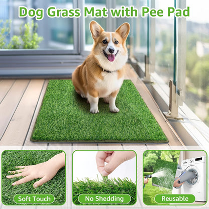 Dog Grass Mat with Pad 39x31.49: Potty Tray for Patio Balcony Apartment | Gray，Litter Box,Indoor Artificial Turf Grass, Puppy Indoor Outddor Potty Training, Washable Reusable, Leakproof, Pee On