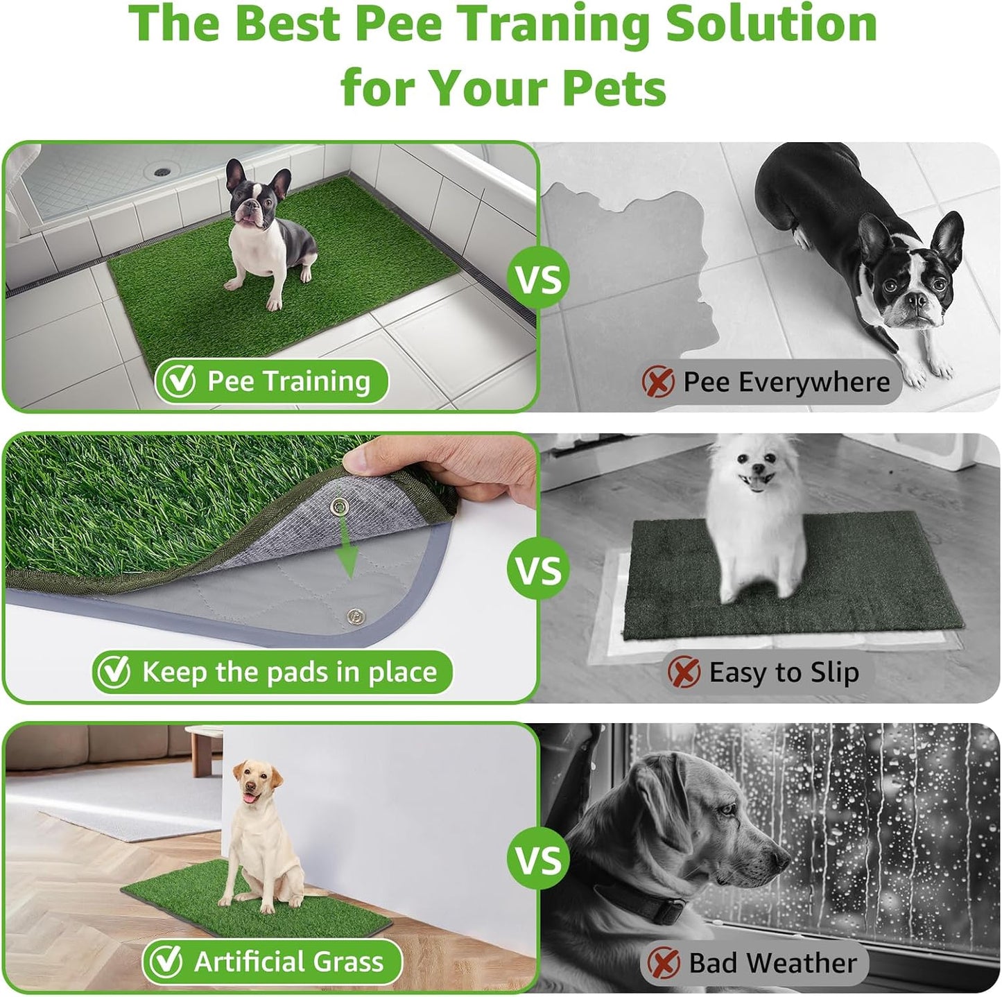 Dog Grass Mat with Pad 39x31.49: Potty Tray for Patio Balcony Apartment | Gray，Litter Box,Indoor Artificial Turf Grass, Puppy Indoor Outddor Potty Training, Washable Reusable, Leakproof, Pee On