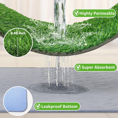 Dog Grass Mat with Pad 39x31.49: Potty Tray for Patio Balcony Apartment | Gray，Litter Box,Indoor Artificial Turf Grass, Puppy Indoor Outddor Potty Training, Washable Reusable, Leakproof, Pee On