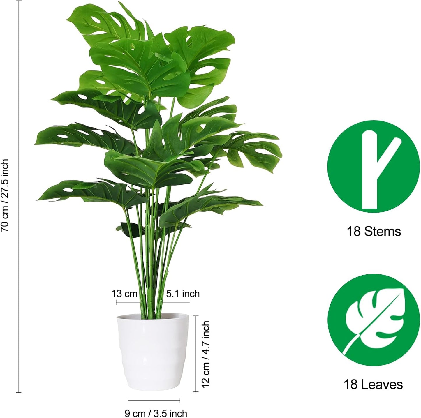 Set of 2 Artificial Monstera Deliciosa Plants in Pots, Fake Tropical Palm Tree with Greenery Leaves Stems, 28 Inch Artificial Cheese Plant for Home Bathroom, Office, Windowsill Decor