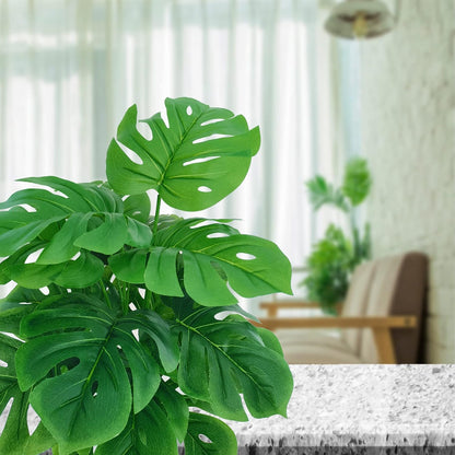 Set of 2 Artificial Monstera Deliciosa Plants in Pots, Fake Tropical Palm Tree with Greenery Leaves Stems, 28 Inch Artificial Cheese Plant for Home Bathroom, Office, Windowsill Decor