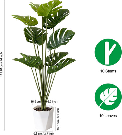 Set of 2 Artificial Monstera Deliciosa Plants in Pots, Fake Tropical Palm Tree with Greenery Leaves Stems, 28 Inch Artificial Cheese Plant for Home Bathroom, Office, Windowsill Decor