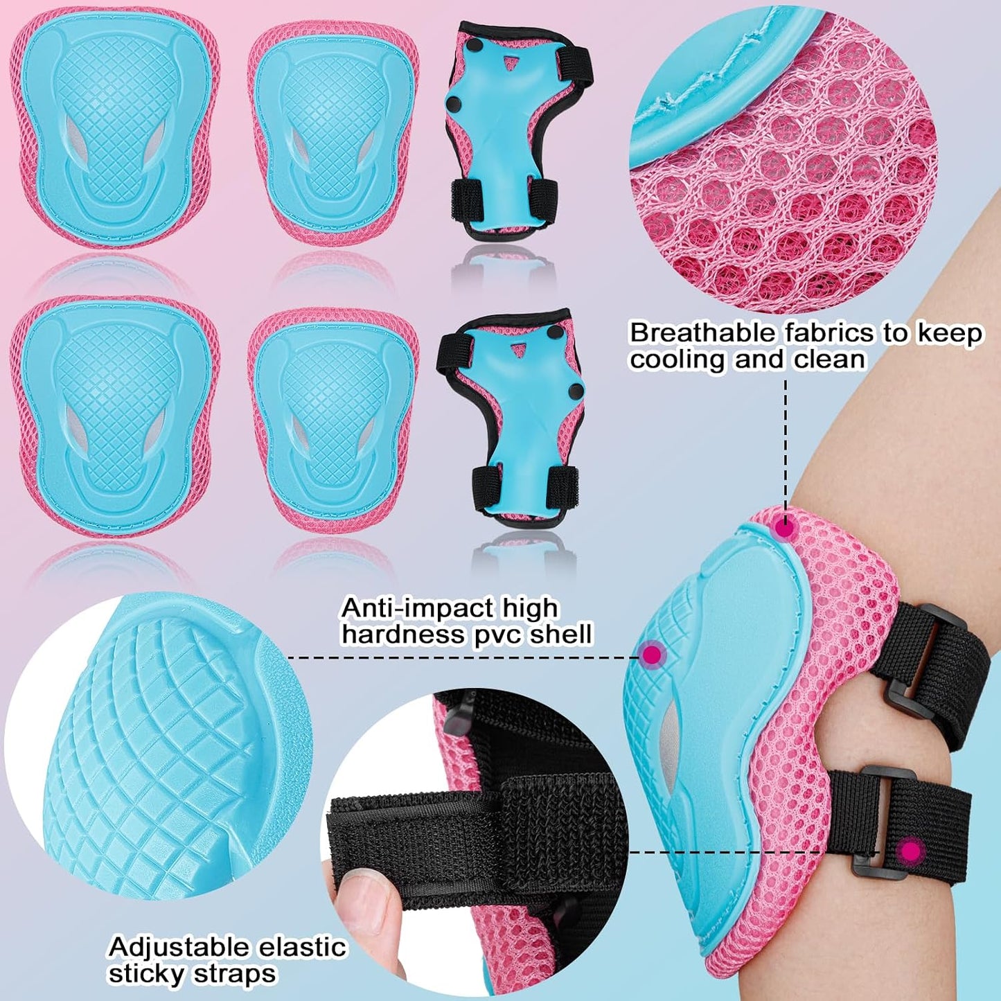 Kids Bike Skateboard Helmet Pad Set,Toddler Cyling Protective Gear Knee & Elbow Pads Wrist Guards for 5-8-10-12-14-16 Years Girls Boys Bicycle Scooter Roller Skate Inline Skating Rollerblading