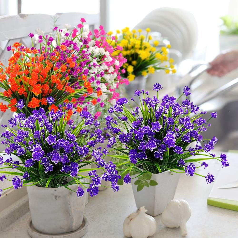20 Bundles Artificial Outdoor Plants, Fake Wheat Grass Greenery Shrubs UV Resistant Faux Plastic Plants Garden Porch Window Box Décor (Grass)