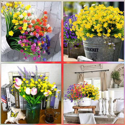 20 Bundles Artificial Outdoor Plants, Fake Wheat Grass Greenery Shrubs UV Resistant Faux Plastic Plants Garden Porch Window Box Décor (Grass)