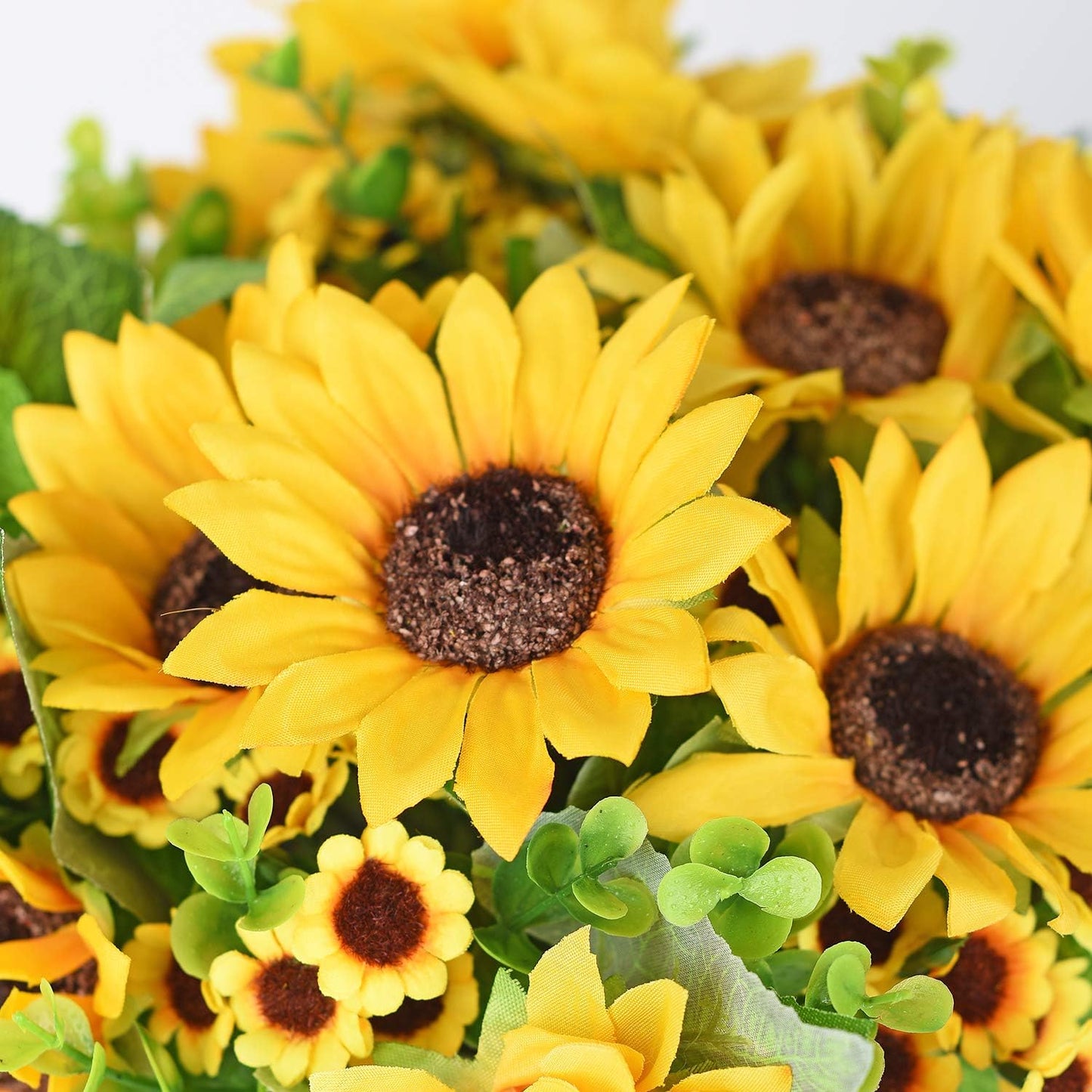 2 Pack Artificial Sunflower Bouquet, Silk Sunflowers Fake Yellow Flowers with Stems, Faux Sunflower Centerpieces for Vase, Farmhouse Home Decor, Wedding Table Arrangements
