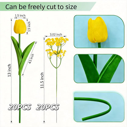 40PCS Tulip Artificial Flowers Babysbreath