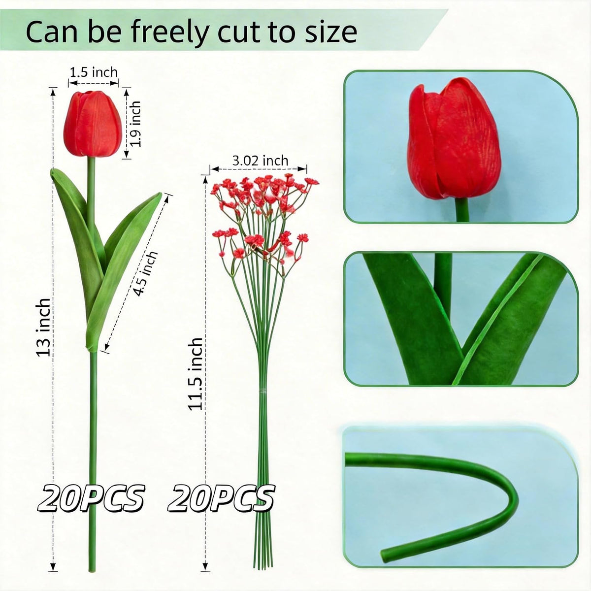 40PCS Tulip Artificial Flowers Babysbreath