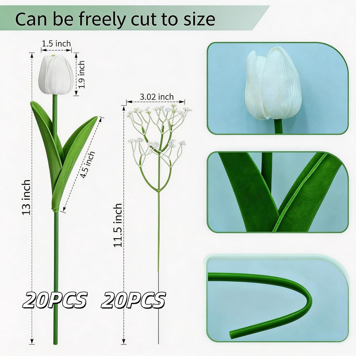 40PCS Tulip Artificial Flowers Babysbreath