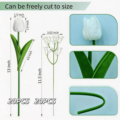 40PCS Tulip Artificial Flowers Babysbreath