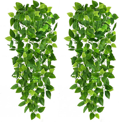Fake Hanging Plants for Room Decor, 3.6ft Artificial Ivy Pothos Vine for Wall Living Room Patio Indoor Outdoor Home Shelf Office Decor (No Baskets)