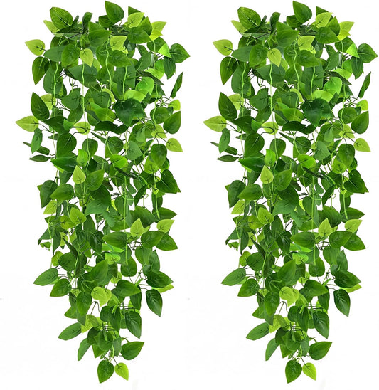 Fake Hanging Plants for Room Decor, 3.6ft Artificial Ivy Pothos Vine for Wall Living Room Patio Indoor Outdoor Home Shelf Office Decor (No Baskets)