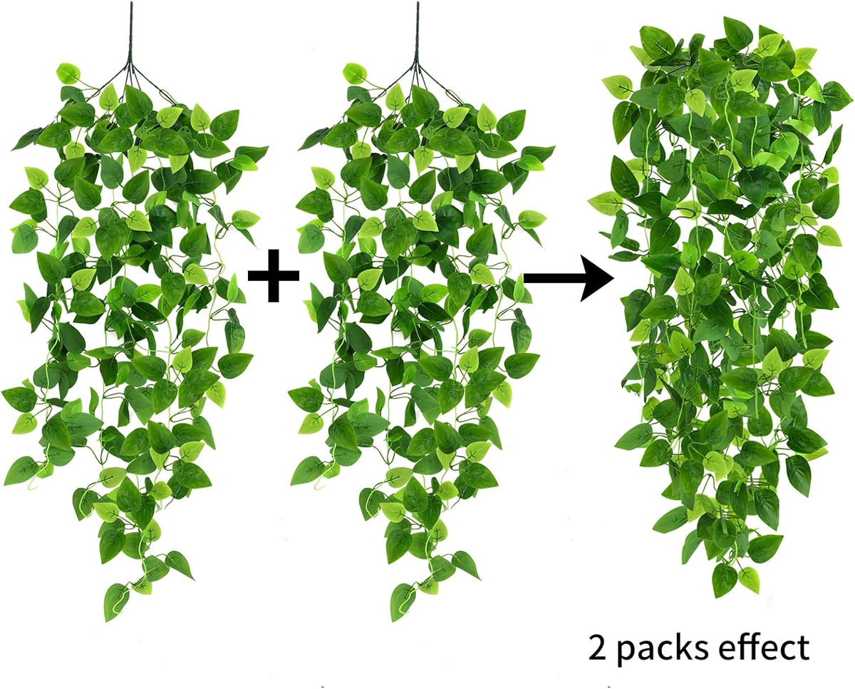 Fake Hanging Plants for Room Decor, 3.6ft Artificial Ivy Pothos Vine for Wall Living Room Patio Indoor Outdoor Home Shelf Office Decor (No Baskets)