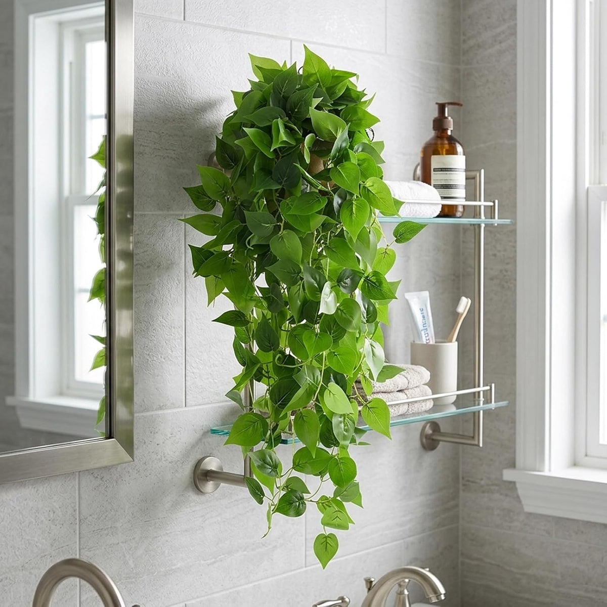 Fake Hanging Plants for Room Decor, 3.6ft Artificial Ivy Pothos Vine for Wall Living Room Patio Indoor Outdoor Home Shelf Office Decor (No Baskets)