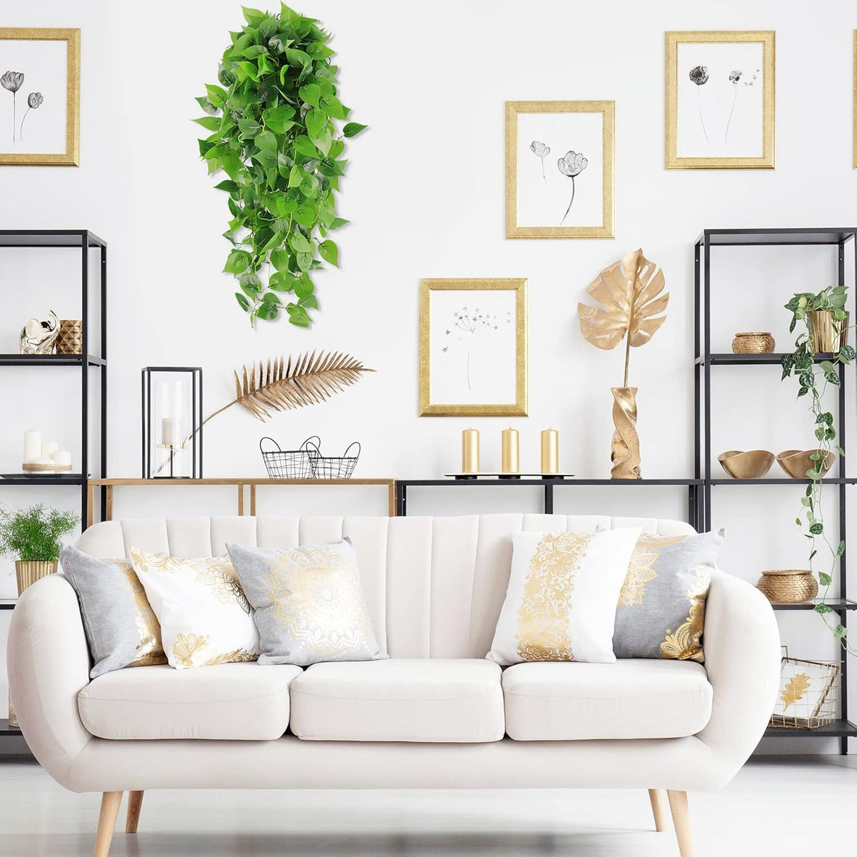 Fake Hanging Plants for Room Decor, 3.6ft Artificial Ivy Pothos Vine for Wall Living Room Patio Indoor Outdoor Home Shelf Office Decor (No Baskets)