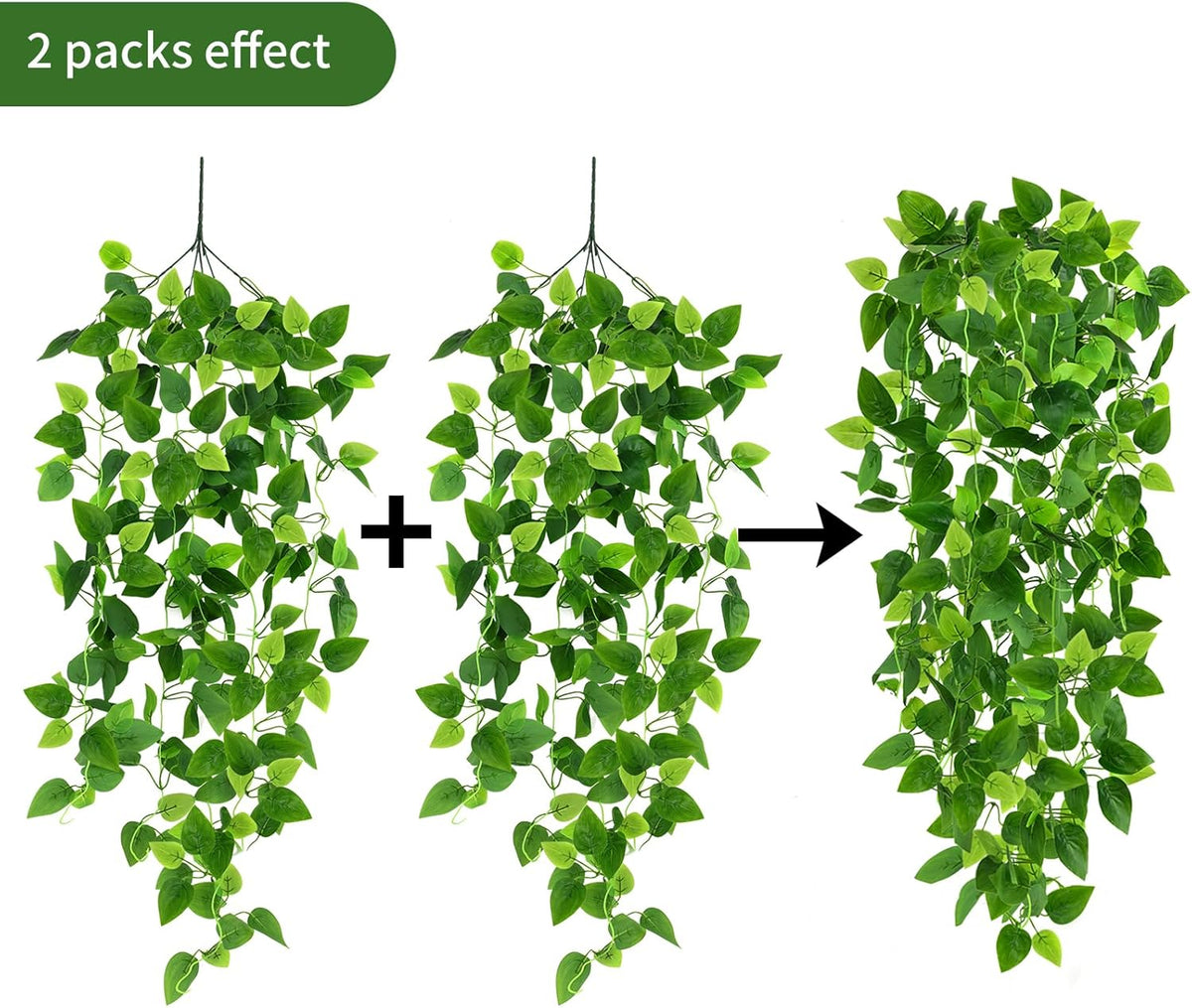 Fake Hanging Plants for Room Decor, 3.6ft Artificial Ivy Pothos Vine for Wall Living Room Patio Indoor Outdoor Home Shelf Office Decor (No Baskets)