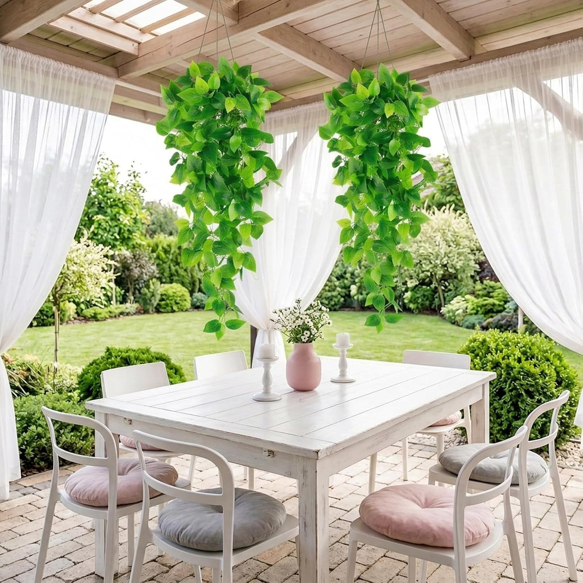 Fake Hanging Plants for Room Decor, 3.6ft Artificial Ivy Pothos Vine for Wall Living Room Patio Indoor Outdoor Home Shelf Office Decor (No Baskets)