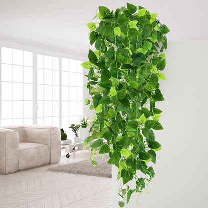 Fake Hanging Plants for Room Decor, 3.6ft Artificial Ivy Pothos Vine for Wall Living Room Patio Indoor Outdoor Home Shelf Office Decor (No Baskets)