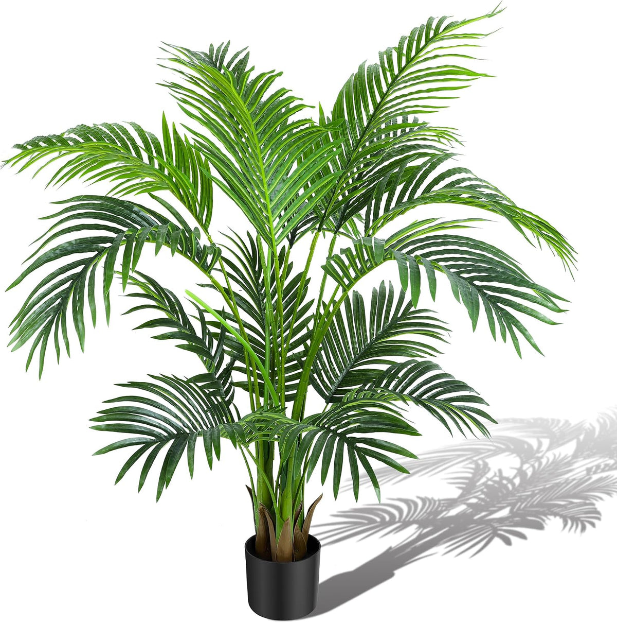 4ft Artificial Areca Palm Tree Plant, 47in Fake Cane Palm, Dypsis Lutescens