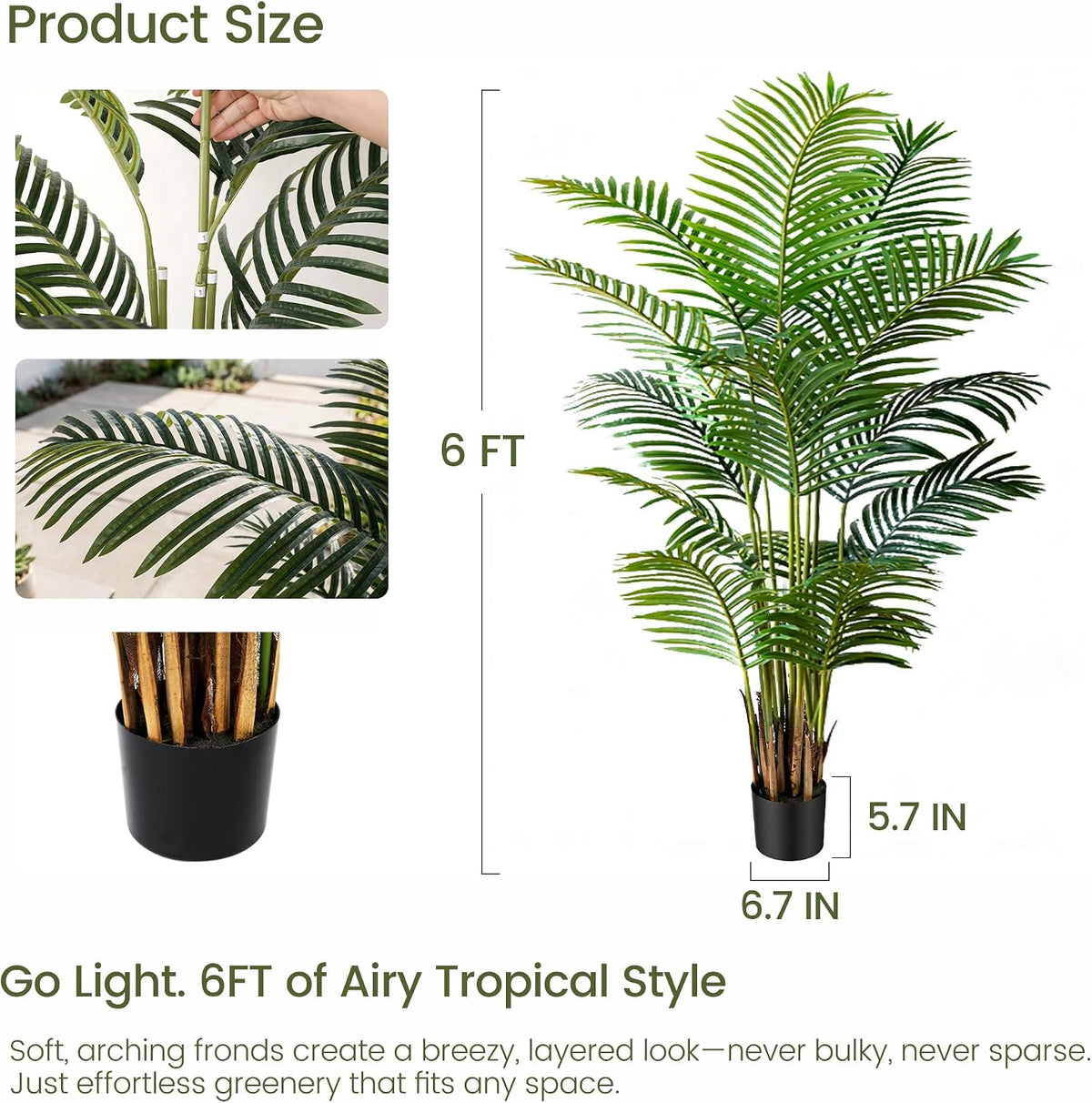4ft Artificial Areca Palm Tree Plant, 47in Fake Cane Palm, Dypsis Lutescens