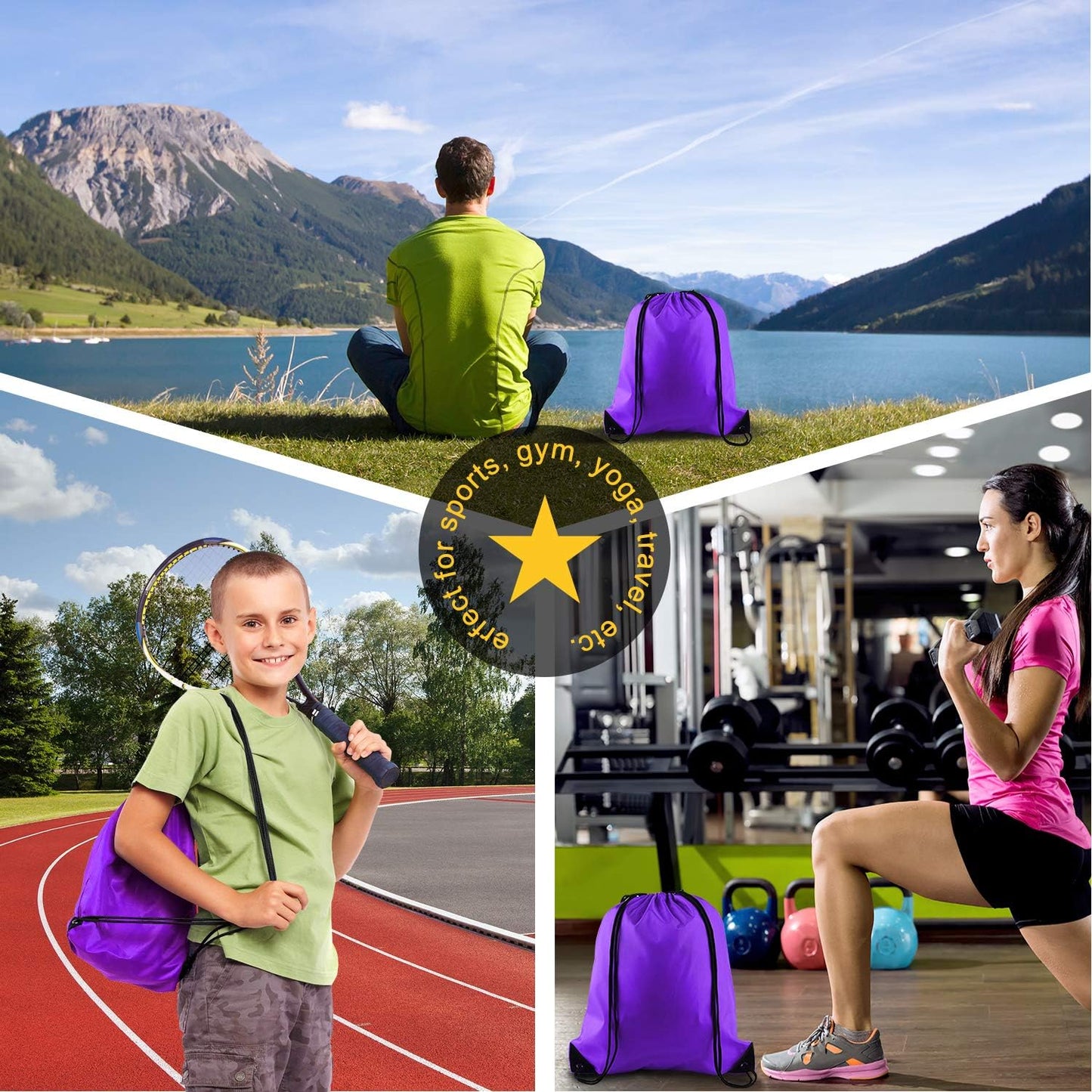 20Pcs Drawstring Backpack Bag Bulk Yellow Drawstring Bags String Backpack Sport Gym Sack Bags Foldable Storage Bag for Women Men Shopping Gym Travel Sports