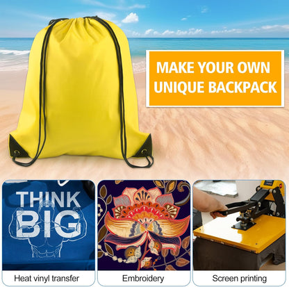 20Pcs Drawstring Backpack Bag Bulk Yellow Drawstring Bags String Backpack Sport Gym Sack Bags Foldable Storage Bag for Women Men Shopping Gym Travel Sports