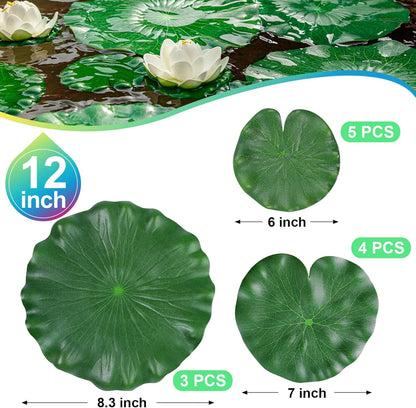 12Pcs Lily Pads for Ponds, Artificial Floating Foam Lotus Leaves, Lily Pads Foliage Pond Decor for Koi Fish Pool Patio Aquarium