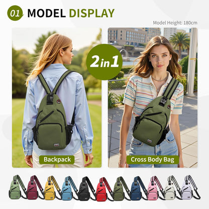 Convertible Sling Bag for Women Men Fit for 7.9" Tablet Yellow | Lightweight Mini Crossbody Backpack Daypack Anti-theft with Water Bottle Holder for Casual Travel Sport Hiking