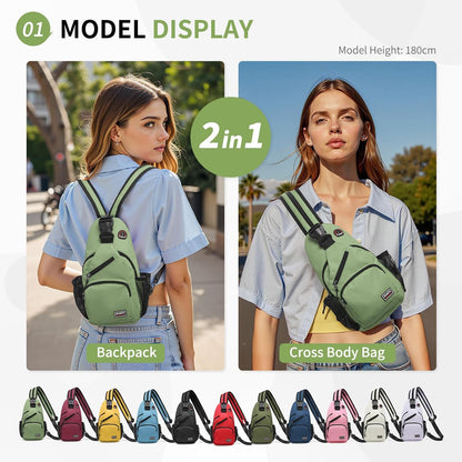 Convertible Sling Bag for Women Men Fit for 7.9" Tablet Yellow | Lightweight Mini Crossbody Backpack Daypack Anti-theft with Water Bottle Holder for Casual Travel Sport Hiking