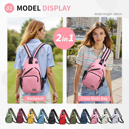 Convertible Sling Bag for Women Men Fit for 7.9" Tablet Yellow | Lightweight Mini Crossbody Backpack Daypack Anti-theft with Water Bottle Holder for Casual Travel Sport Hiking
