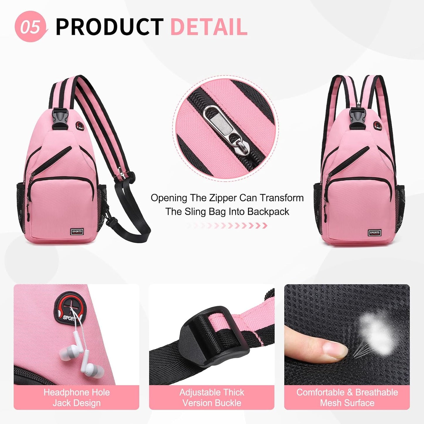 Convertible Sling Bag for Women Men Fit for 7.9" Tablet Yellow | Lightweight Mini Crossbody Backpack Daypack Anti-theft with Water Bottle Holder for Casual Travel Sport Hiking