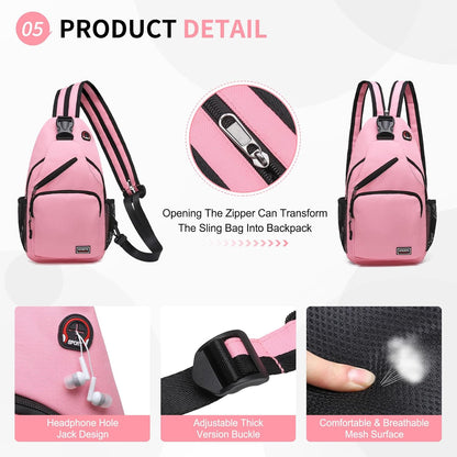 Convertible Sling Bag for Women Men Fit for 7.9" Tablet Yellow | Lightweight Mini Crossbody Backpack Daypack Anti-theft with Water Bottle Holder for Casual Travel Sport Hiking