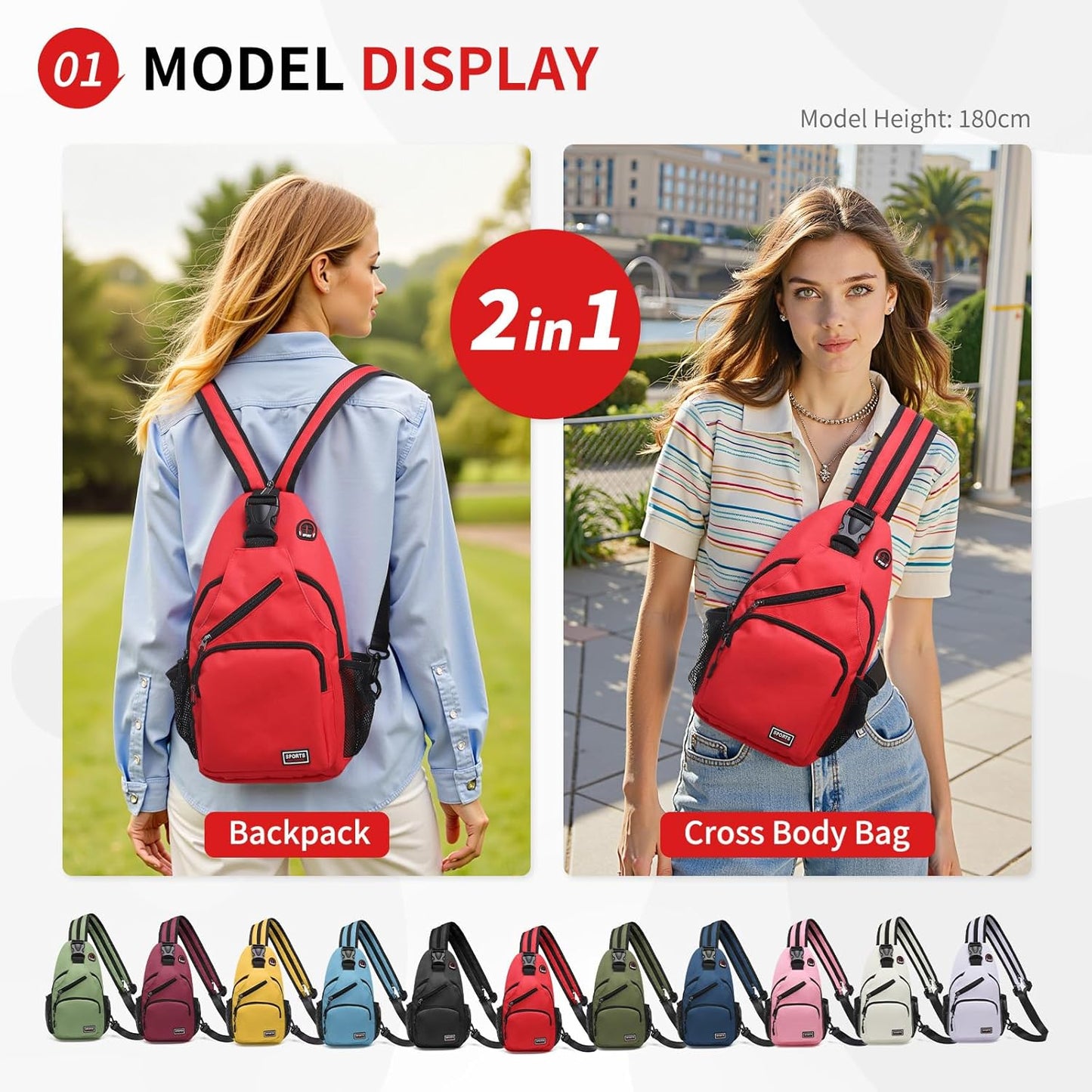 Convertible Sling Bag for Women Men Fit for 7.9" Tablet Yellow | Lightweight Mini Crossbody Backpack Daypack Anti-theft with Water Bottle Holder for Casual Travel Sport Hiking
