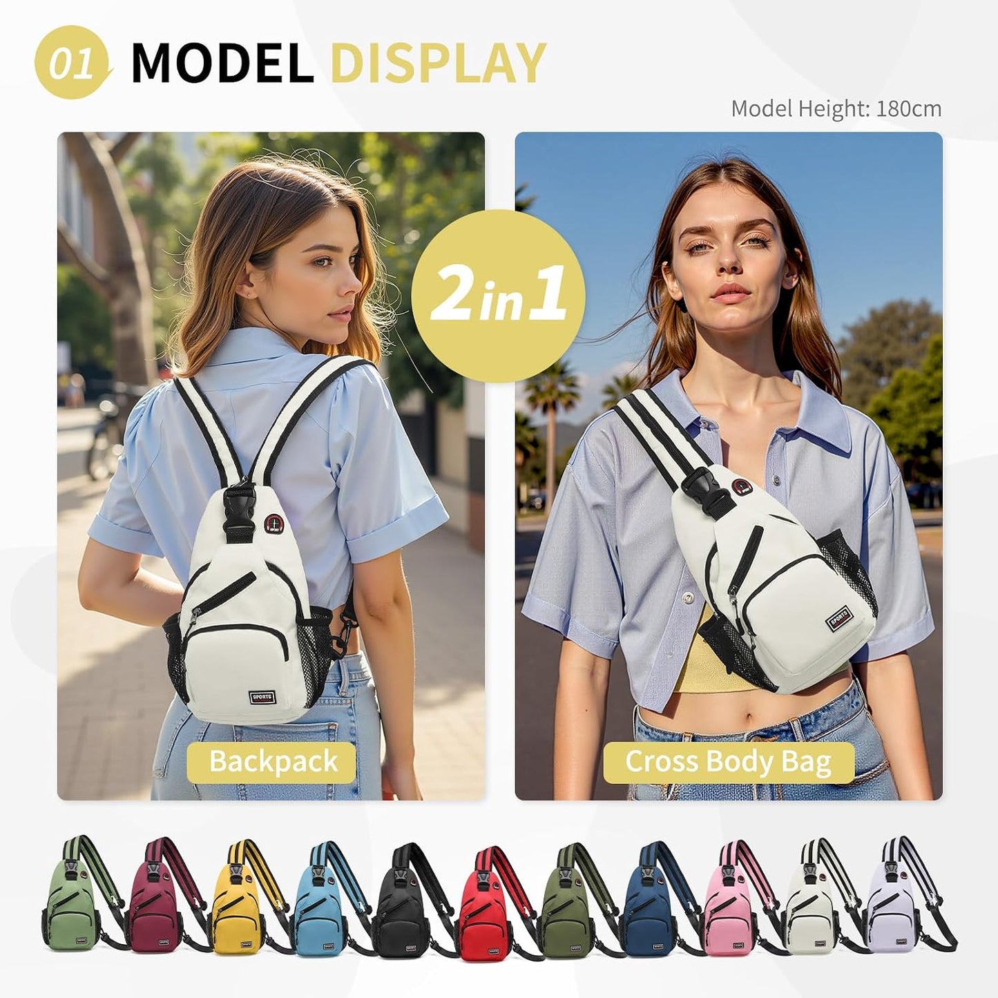 Convertible Sling Bag for Women Men Fit for 7.9" Tablet Yellow | Lightweight Mini Crossbody Backpack Daypack Anti-theft with Water Bottle Holder for Casual Travel Sport Hiking