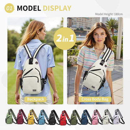 Convertible Sling Bag for Women Men Fit for 7.9" Tablet Yellow | Lightweight Mini Crossbody Backpack Daypack Anti-theft with Water Bottle Holder for Casual Travel Sport Hiking