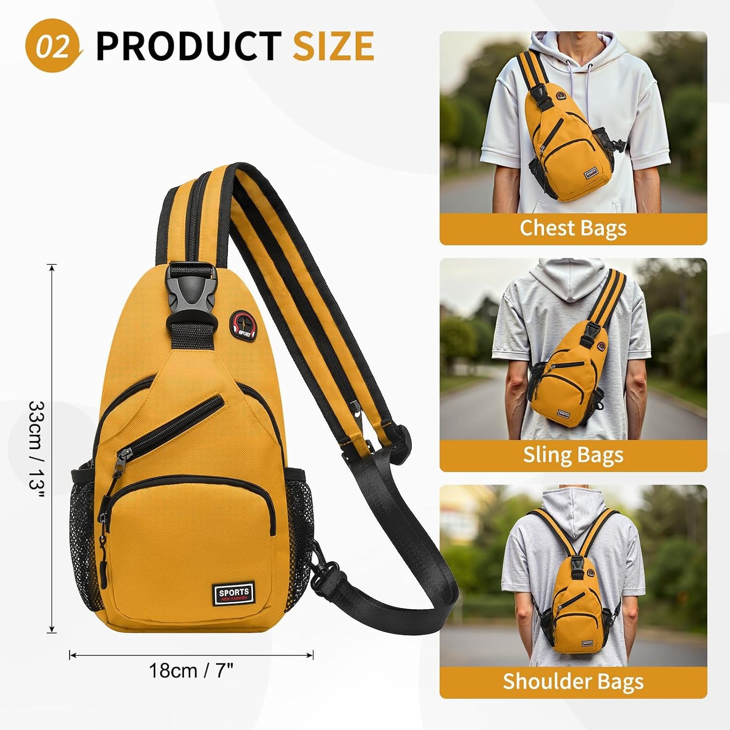 Convertible Sling Bag for Women Men Fit for 7.9" Tablet Yellow | Lightweight Mini Crossbody Backpack Daypack Anti-theft with Water Bottle Holder for Casual Travel Sport Hiking