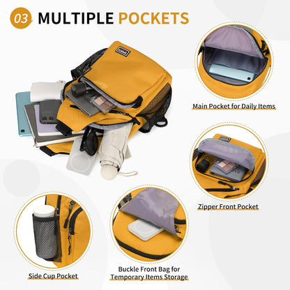 Convertible Sling Bag for Women Men Fit for 7.9" Tablet Yellow | Lightweight Mini Crossbody Backpack Daypack Anti-theft with Water Bottle Holder for Casual Travel Sport Hiking