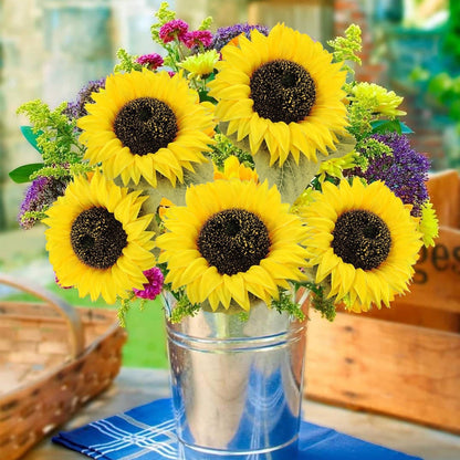 10 Pcs Sunflowers Artificial Flowers with Long Stems Silk Fake Large Sunflowers Bouquet Faux Sunflower Arrangement for Outdoor Indoor Home Vase Table Wedding Party Garden DIY Decor (Yellow)