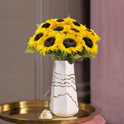 10 Pcs Sunflowers Artificial Flowers with Long Stems Silk Fake Large Sunflowers Bouquet Faux Sunflower Arrangement for Outdoor Indoor Home Vase Table Wedding Party Garden DIY Decor (Yellow)